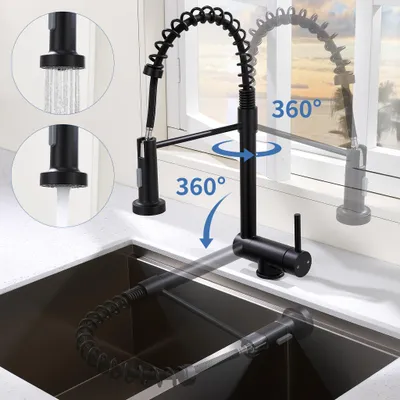 Produktbild von Homelody Vorfenster Küchenarmatur Klappbar, 90° Faltbar 360° Drehbare Hochdruck Edelstahl Wasserhahn Küche mit Brause Ausziehbar 2 Strahlarten Schwarz