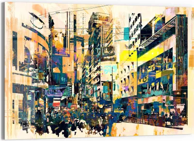 Produktbild von DEQORI Glasbild Echtglas 90x60 cm 'Moderne Stadtansicht' Wandbild Bild modern Deko