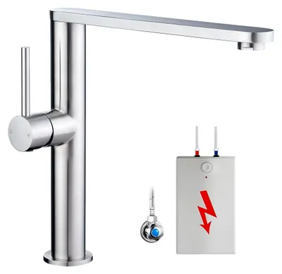 Produktbild von Niederdruck Küchenarmatur, 360° drehbar, Edelstahl Spültischarmatur mit 3 Anschlüssen für Boiler, Einhandmischer, gebürstetes Nickel