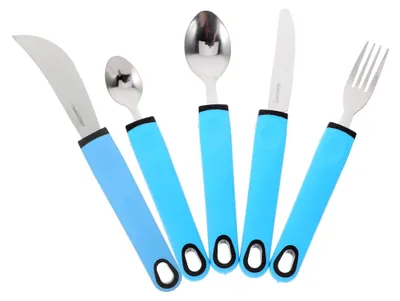 Produktbild von Rutschfestes Essbesteck für Senioren aus Edelstahl, 5-teiliges Set