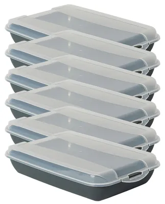 Produktbild von Novaliv 6er-Set Anthrazit Premium Aufschnittbox mit Transparentem Deckel, Frischhaltedosen für Wurst & Käse Maße 25x17x5 cm Kühlschrank Organizer Knäckebrotbox Wohnung must-have Küchen Gadgets