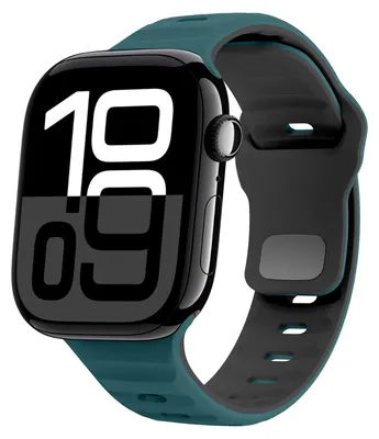 Produktbild von Für Apple Watch Series 11 10 42mm / 9 8 7 41 / 6 SE 5 4 40mm Silikon Wellenstruktur Armband Dunkelgrün / Schwarz