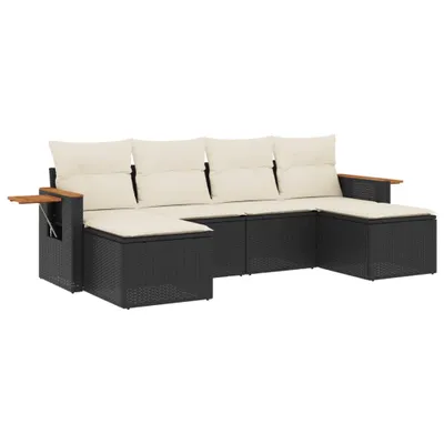 Produktbild von vidaXL 6-tlg. Garten-Sofagarnitur mit Kissen Schwarz Poly Rattan