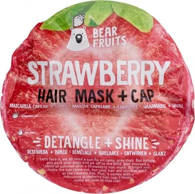 Produktbild von Bear Fruits Strawberry Detangling + Shine Hair Mask with Reusable Cap 20ml
