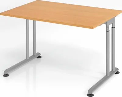 Produktbild von Schreibtisch Nilo | Buche | Silber Gestell | BxT 120x80cm | Arbeitshöhe 68-82cm | höhenjustierbar, 1cm Raster | C-Fuß-Gestell | Rechteckform