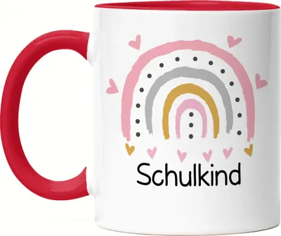 Produktbild von Schulkind Tasse Rot  Einschulungsgeschenk Grundschule 1. Klasse Schulstart Rosa Mädchen Motiv
