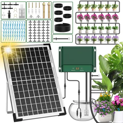Productafbeelding van Automatische irrigatie op zonne-energie met druppelirrigatieset en 30 druppelaars