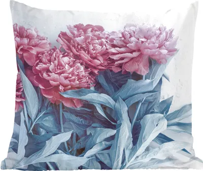 Produktbild von MuchoWow® Zierkissen Sofakissen Wohnzimmer Dekokissen 45x45 cm Rosa Pfingstrosen auf Marmor - Schlafpolster - Polster für das Sofa