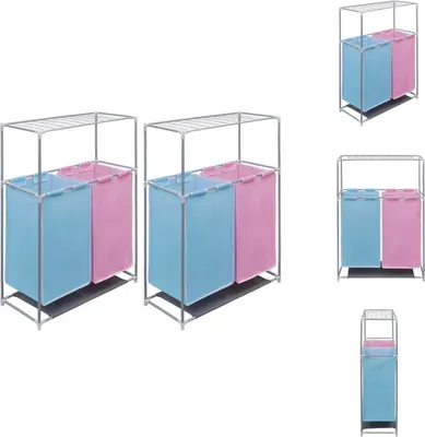 Image de vidaXL Panier à linge à 2 compartiments 2 pièces avec séchoir - Paniers à linge