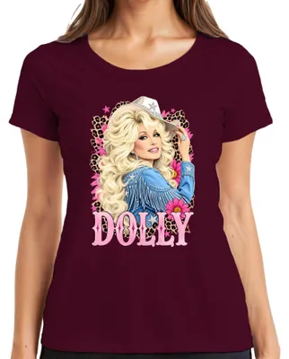 Obrázok produktu pre Dámske tričko s motívom Dolly Parton, country speváčky, westernový štýl, retro dizajn, farba: bordová, veľkosť: XL