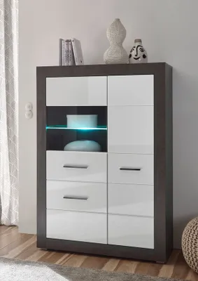 Immagine prodotto di Etero highboard 100cm cemento scuro/bianco lucido vetrina moderna in vetro