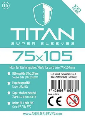 Produktbild von Shield Titan 16 - 100 Super Sleeves für Kartengröße 75 x 105 mm