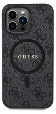 Produktbild von Guess, Schutzhülle für iPhone 15 Pro MagSafe mit 4G-Print, Schwarz