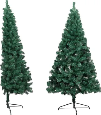 Two artificial Christmas trees are shown side-by-side against a white background.