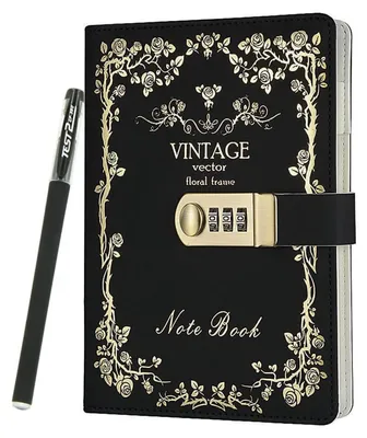 Image de Cahier à fermeture à clé, style vintage, en cuir PU, dimensions 215x150 mm, couleur noire