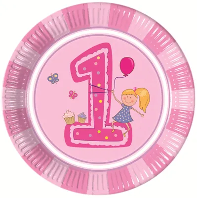 Immagine prodotto di Piatto di carta primo compleanno bambina grande 23 cm