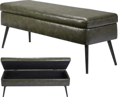 Produktbild von SucceBuy Sitzbank Ottomane (400 x 1200 x 450 mm) aus Kunstleder mit Metallbeinen & Stauraum, gepolsterte Schuhbank mit 300 kg Belastbarkeit, stilvolle Bettbank Schlafzimmerbank für Wohnzimmer Esszimmer Grün