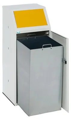 Produktbild von Robuster Wertstoffsammler mit Fronttür & Klemmring | HxBxT 105x40x40,5cm | Verzinkter Stahl | Gelb