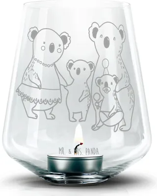 Produktbild von Mr. & Mrs. Panda Glas Windlicht Koala Familie - Transparent - Geschenk, graviert, Mama, Laterne, Kinder, Koalas, Teelichthalter, Muttertag, Kerzenhalter