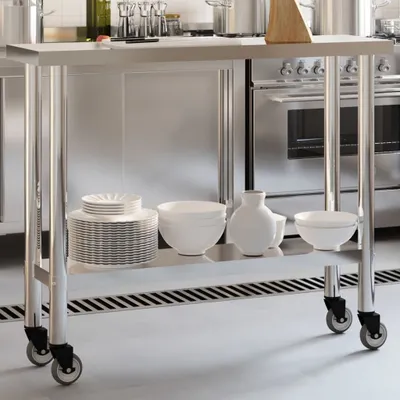 Produktbild von CLORIS Küchen-Arbeitstisch mit Rollen 110x30x85 cm Edelstahl - Küchenarbeitstische LL0000255986