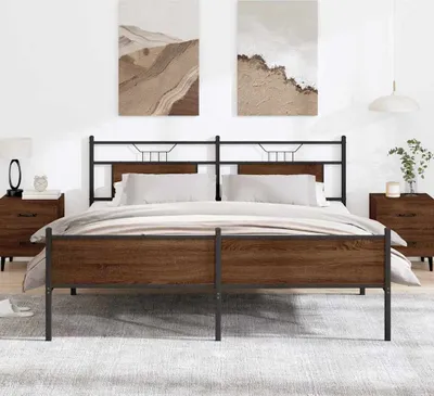 Obrázok produktu pre Maison Exclusive – kovová posteľ bez matraca, hnedá, vzhľad dubového dreva, 160 x 200 cm