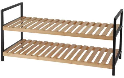 Produktbild von Schuhregal, 2 Ebenen, aus Bambus und Metallgestell, 70 x 30 x 32 cm