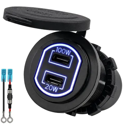 Produktbild von ProRide 12-24V USB-C Einbau-Autoladegerät 2x USB-C 100W+20W Blau