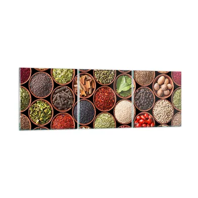 Produktbild von Bilder auf glas - Gewürz Küche - 150x50cm - Glasbilder - Wandbilder - Bilder - Kunstdruck - zum Aufhängen bereit - Wanddekoration aus Glas - Glas Bilder - Wandbild auf Glas - 3 Teile - GCA150x50-3600