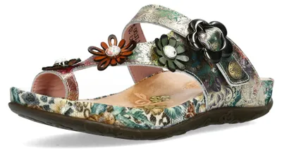 Produktbild von Laura Vita Damen Pantoletten Zehenriemen Retro Blumenschnalle LILOO 43, Größe:37 EU, Farbe:Beige