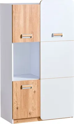 Produktbild von Furniture24 Schrank LORENTO L5 Hochschrank mit 3 Türen Kommode Highboard Briliant Weiß/Nash Eiche