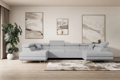 Produktbild von ALTDECOR Ecksofa in U-Form mit Schlaffunktion und Bettkasten GUSA-U - 342x202x107 cm Hellgrau - Corner Sofa Bett Eckcouch Couch L-Form Schlafcouch Ausziehbar Wohnlandschaft Schlafsofa Cauchsofa