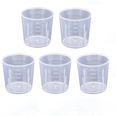 Obrázok produktu pre Odmerný pohár, 30 ml, plastový, priehľadný, 5 kusov, s odmernou stupnicou