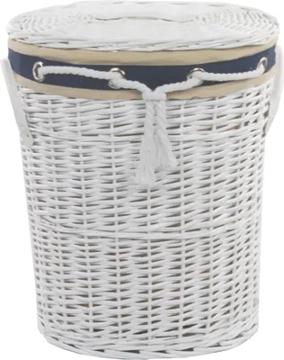 Obrázek produktu pro Koš na prádlo Koš na prádlo Truhla na prádlo Proutěný oválný bílý Kryt víka Námořnická modrá 37x26 V.48