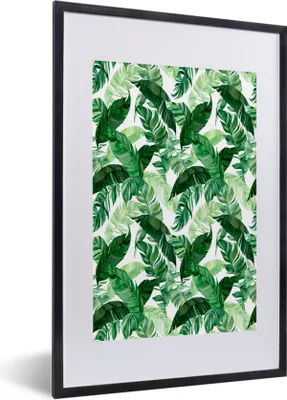 Produktbild von MuchoWow® MuchoWow® Gerahmtes Poster Blätter - Grün - Muster 40x60 cm - Poster mit zchwarzem Bilderrahmen - Poster in Rahmen
