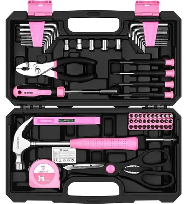 Produktbild von Werkzeugkoffer 62-teiliges Set Rosa für Frauen Haushalt Werkstatt DIY