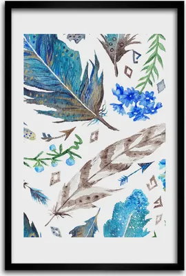 Produktbild von Bild - Bilderrahmen - 40 cm x 60 cm - MDF - Rahmen - Wandkunst - Federn und Blumen