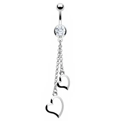 Produktbild von Taffstyle Bauchnabelpiercing Bauchnabelpiercing Kristall 2 Herzen Ketten Anhänger, Clear