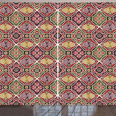 Produktbild von ARANDE japanisch Gardine, Traditionelle antike Motive orientalische exotische Muster asiatische Akzente Vintage Oriental, 280 x 245 cm, Mehrfarbig