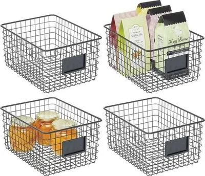 Image de lot de 4 corbeilles métalliques multifonctionnelles - panier de rangement pour la cuisine, le garde-manger, etc. - panier métallique compact et universel - noir