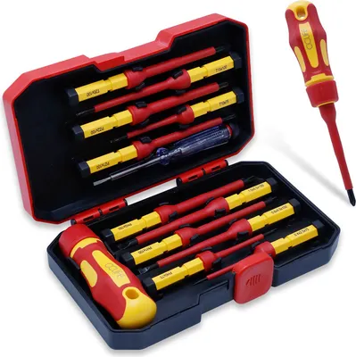 Produktbild von 13 tlg VDE Magnetische Schraubenzieher inkl. Spannungsprüfer Schlitz & PH & PZ & Torx Set mit Wechselklingen-Satz,Isolierter Schraubendreher