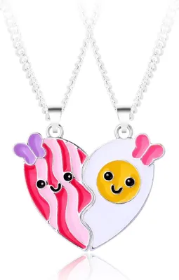 Produktbild von Náhrdelník Bixorp Friends BFF pre 2 so slaninou a srdiečkom z vajíčka - Strieborná farba - Náhrdelník Best Friends Friendship Darček pre dvoch