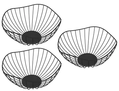 Obstkorb aus Draht, 3er Set, schwarz, 33x33x18 cm