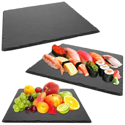Productafbeelding van Solidchoice - Set van 3 Natuurlijke Leisteen Serveerschalen 30 x 30 cm
