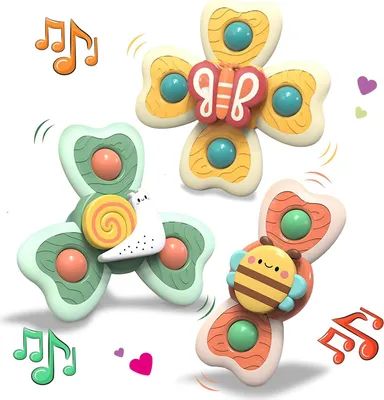 Produktbild von Saugnapf Spielzeug Baby, 3 Stš¹ck Baby Spielzeug ab 3 Monate, Sicheres Badewannenspielzeug Baby, Reisespielzeug, Sensorik Spielzeug Baby, Spinner mit Saugnapf, Tischspielzeug Baby Saugnapf