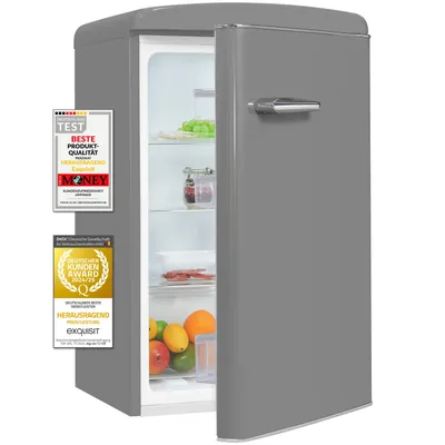 Produktbild von Exquisit Retro-Kühlschrank, 122 Liter, ohne Gefrierfach, Energieklasse E, LED-Licht, RKS120-V-H-160E grau