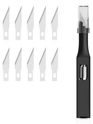 Productafbeelding van Precisie modelmes met 10 reservemessen, aluminiumlegering, zwart