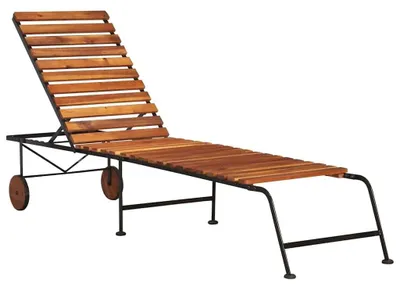 Produktbild von Verstellbarer Gartenlounge-Stuhl aus Akazienholz mit Stahlbeinen