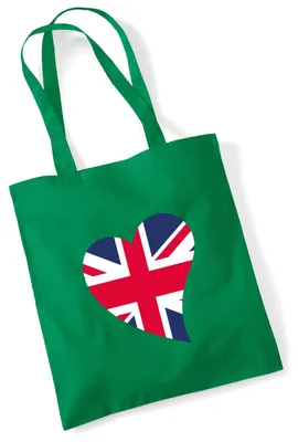 Produktbild von Huuraa Jutebeutel England Flagge Herz 10 Liter Kelly Green Baumwolle Tasche Geschenkidee