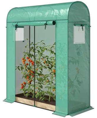 Produktbild von Tomatengewächshaus, Foliengewächshaus mit Rolltür, Treibhaus, Netzfenster, Grün | Stahl | 135 g/m² PE, UV-beständig | 170 x 68 x 200 cm