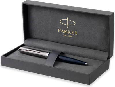A Parker pen is displayed in its gift box.